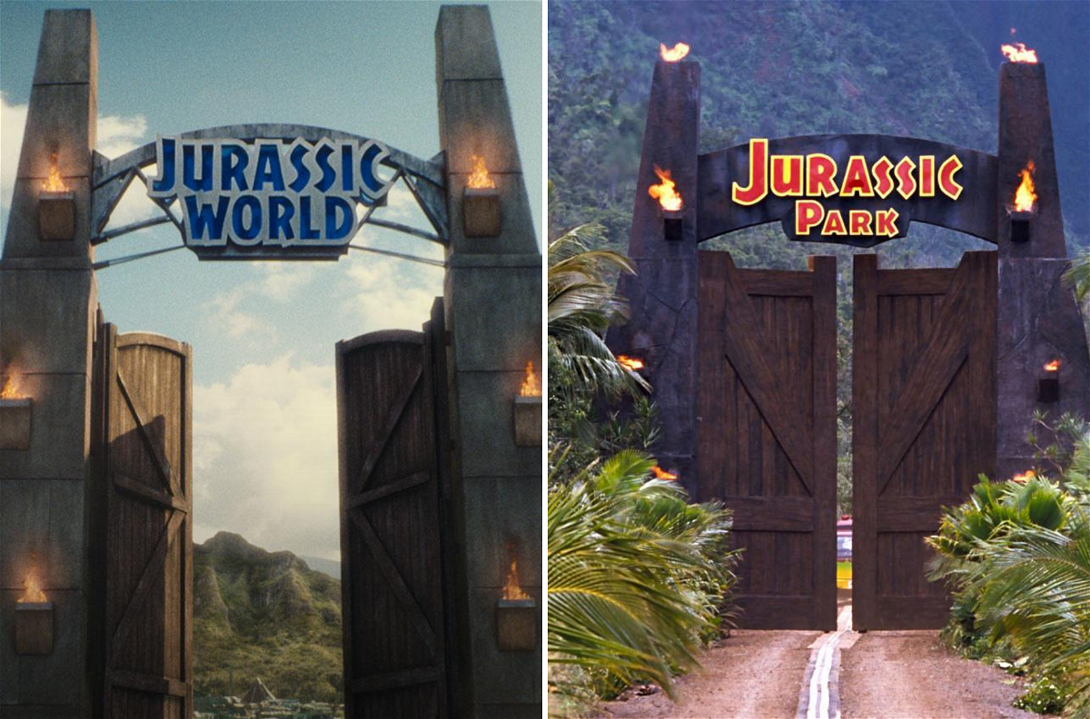 I cancelli di Jurassic World e Jurassic Park