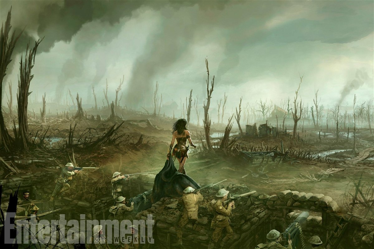 Wonder Woman sul campo di battaglia insieme ai soldati della prima Guerra Mondiale