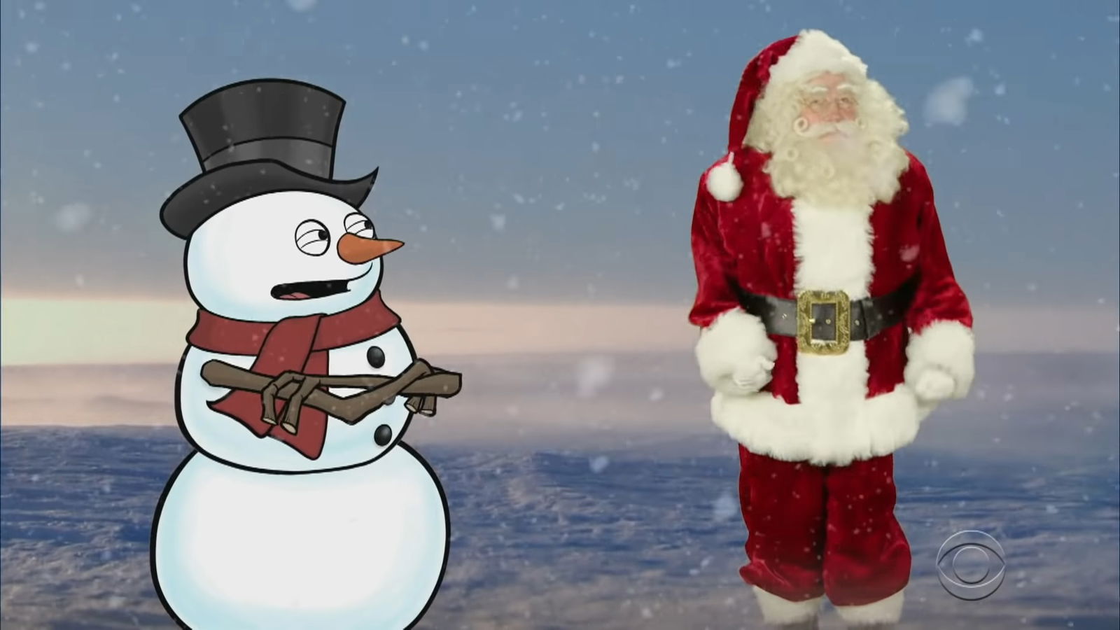 Clicca per vedere l'immagine originale Babbo Natale impara il kung fu da un pupazzo di neve