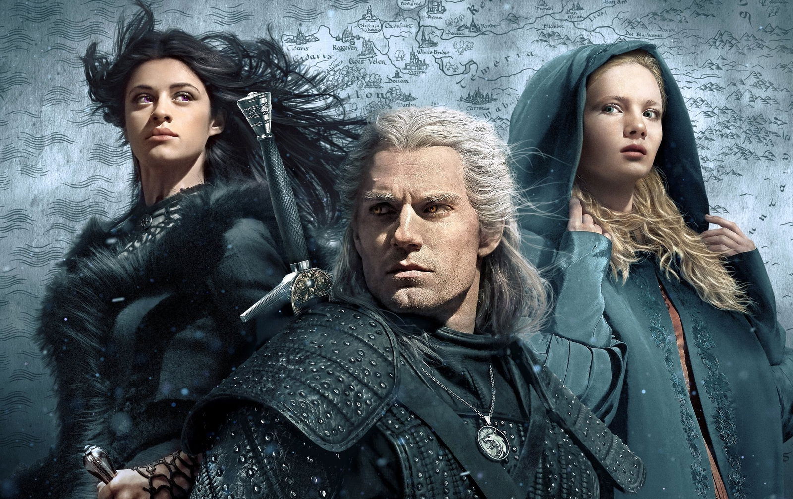 Clicca per vedere l'immagine originale I tre protagonisti nel poster di The Witcher