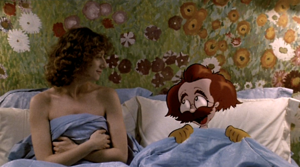 Angela Finocchiaro e la versiona animata di Maurizio Nichetti parlano a letto