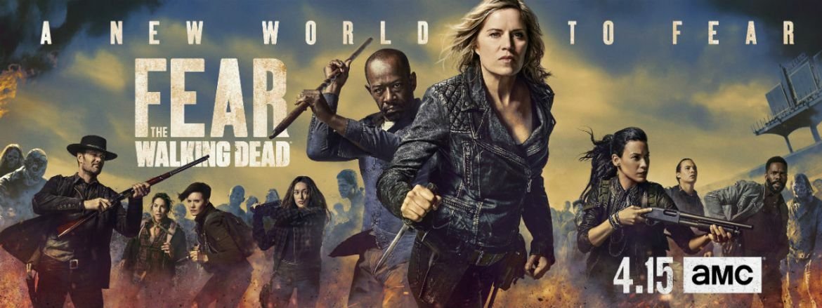 Il banner promozionale di Fear the Walking Dead con i protagonisti della serie e Morgan Jones
