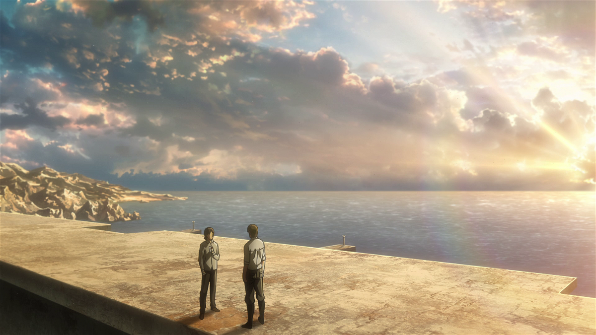 Eren e Grisha discutono sulle coste dell'isola di Paradis