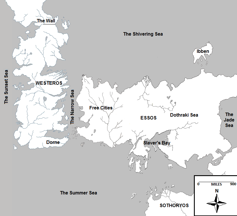 La mappa di Westeros ed Essos