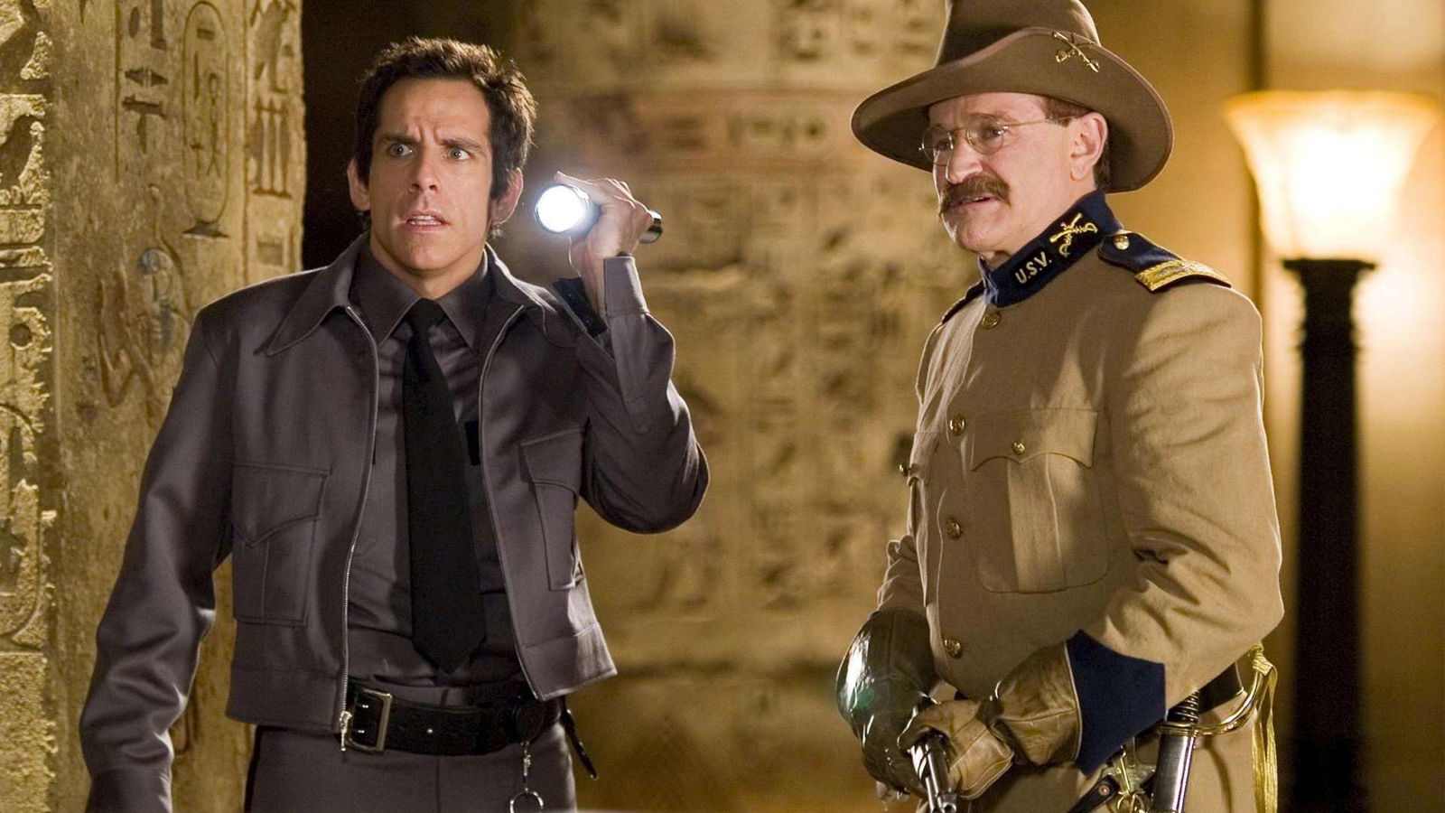 Una notte al museo, il papà Ben Stiller Ben Stiller e Robin Williams in una scena del film