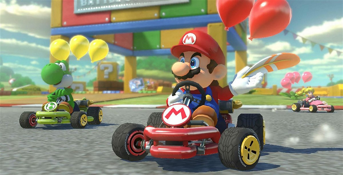Mario e Yoshi in un'immagine di gioco di Mario Kart Tour