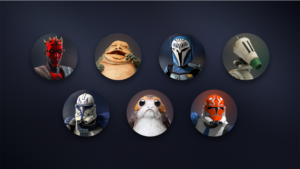 Un'immagine con i nuovi avatar di Star Wars resi disponibili da Disney+