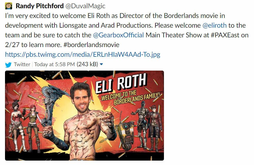 Il tweet di Randy Pitchford sul film di Borderlands