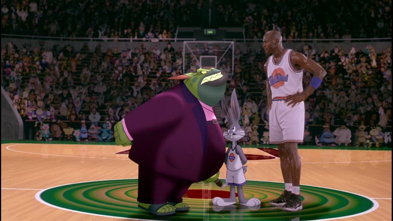 Clicca per vedere l'immagine originale Una scena di Space Jam con Michael Jordan
