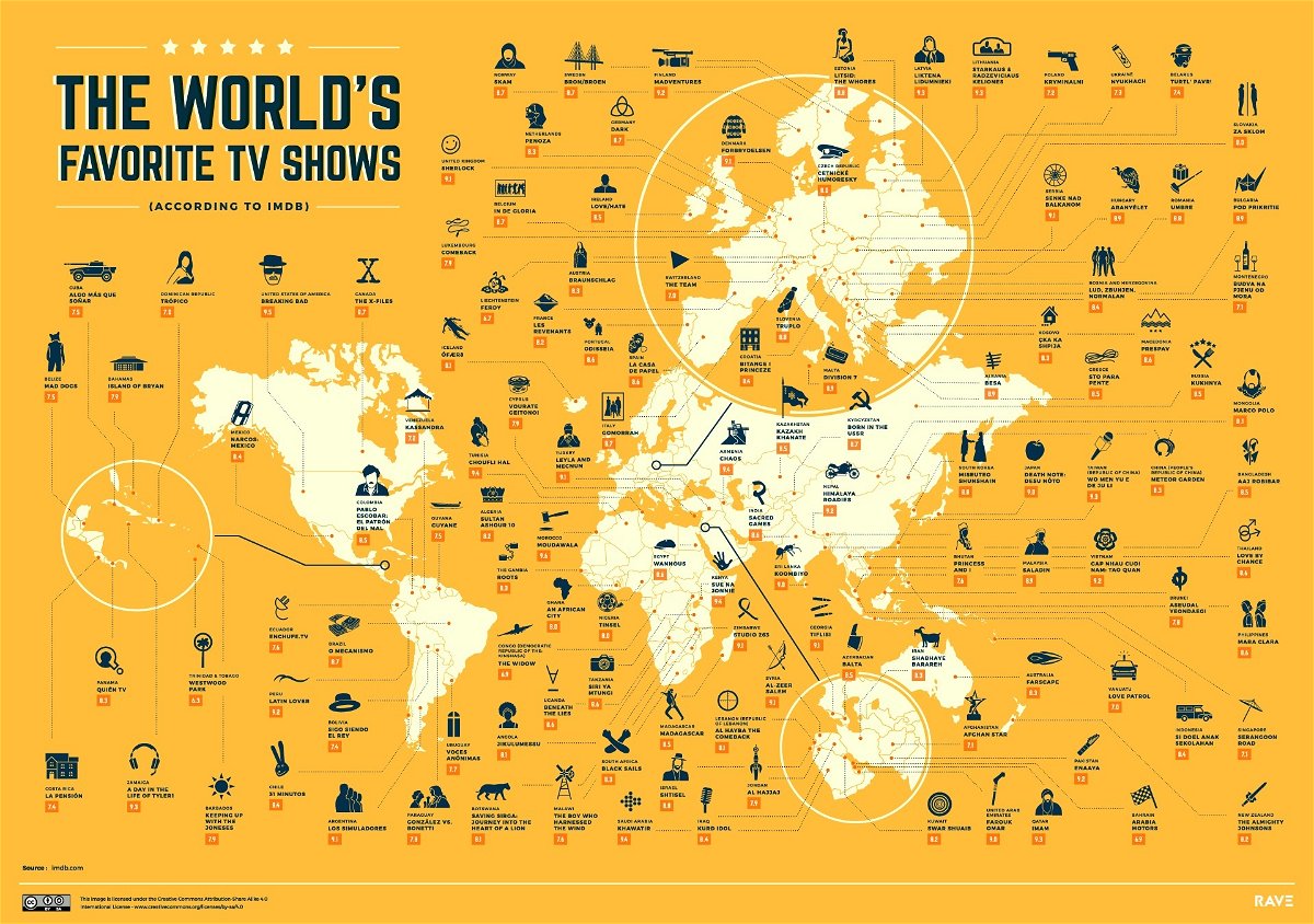 La mappa delle serie TV più amate nel mondo stilata da Rave Reviews