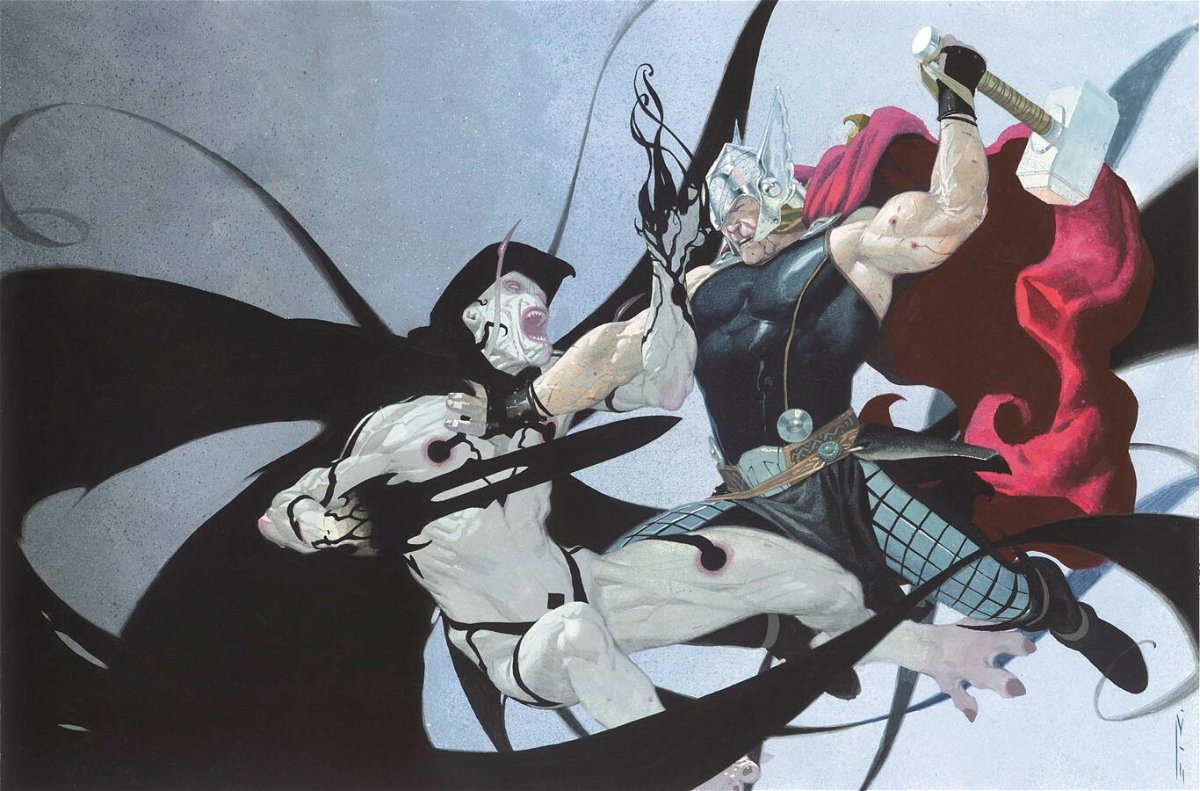 Gorr y Thor se enfrentan en una ilustración de cómic de Marvel