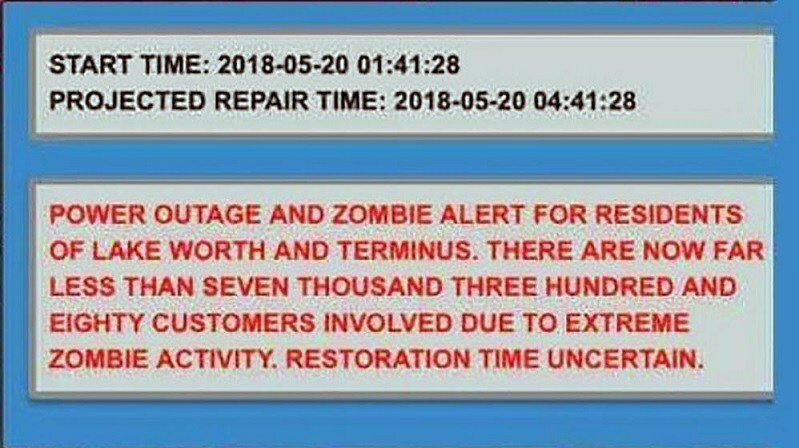 Messaggio di una compagnia elettrica in Florida che annuncia un'attività Zombie