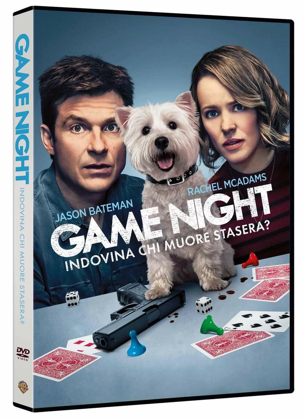 Jason Bateman, Rachel McAdams e il cane nella cover del DVD di Game Night - Indovina Chi Muore Stasera?