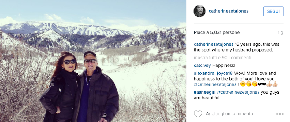 Foto di Michael Douglas e Catherine Zeta-Jones in montagna ad Aspen