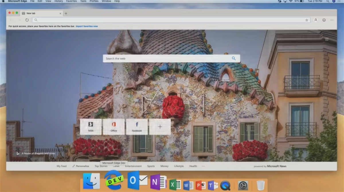 Screen di Microsoft EDGE in esecuzione su macOS
