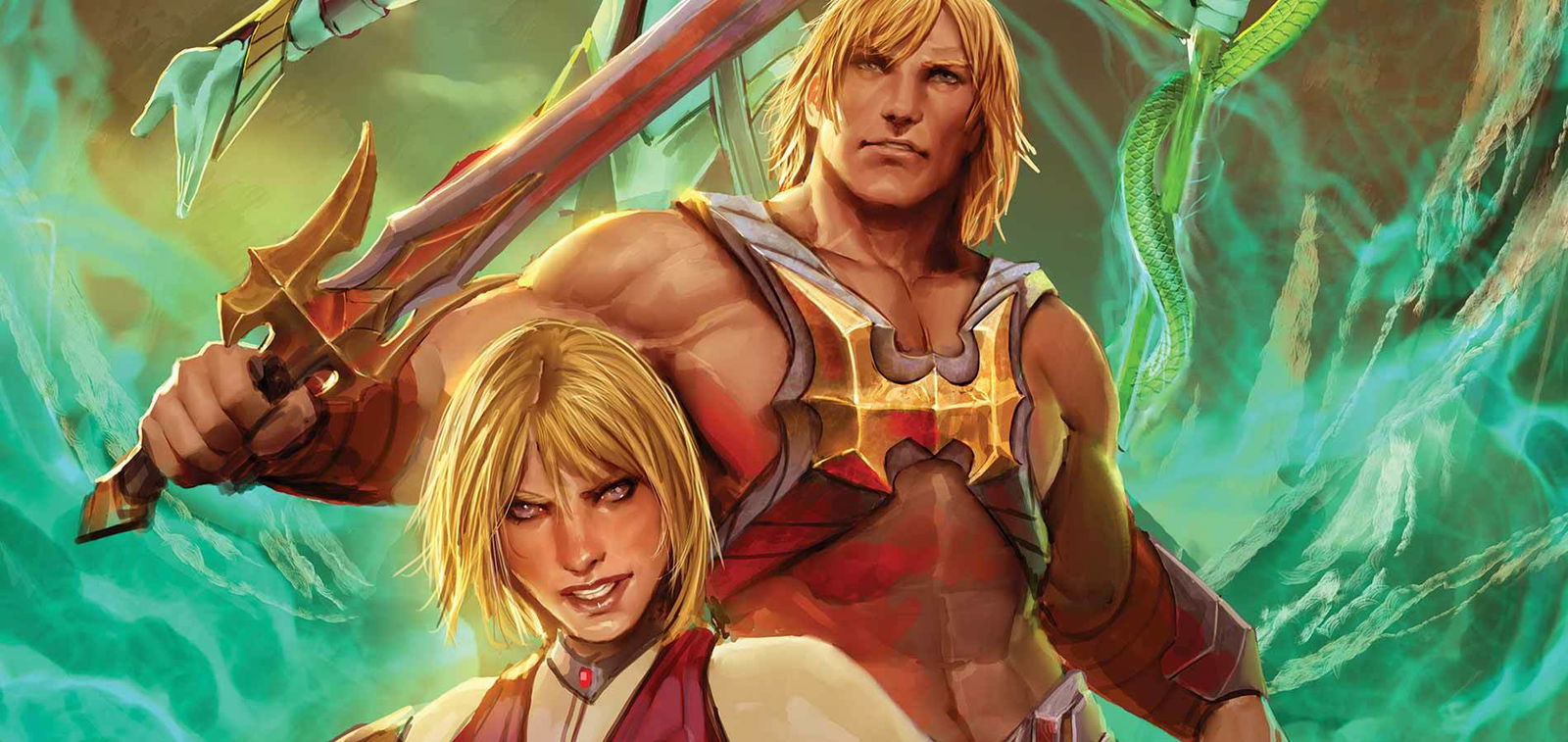 He-Man sguaina la sua Spada in uno dei recenti fumetti pubblicati da DC Comics Dettaglio della cover di He-Man and the Masters of the Universe #17