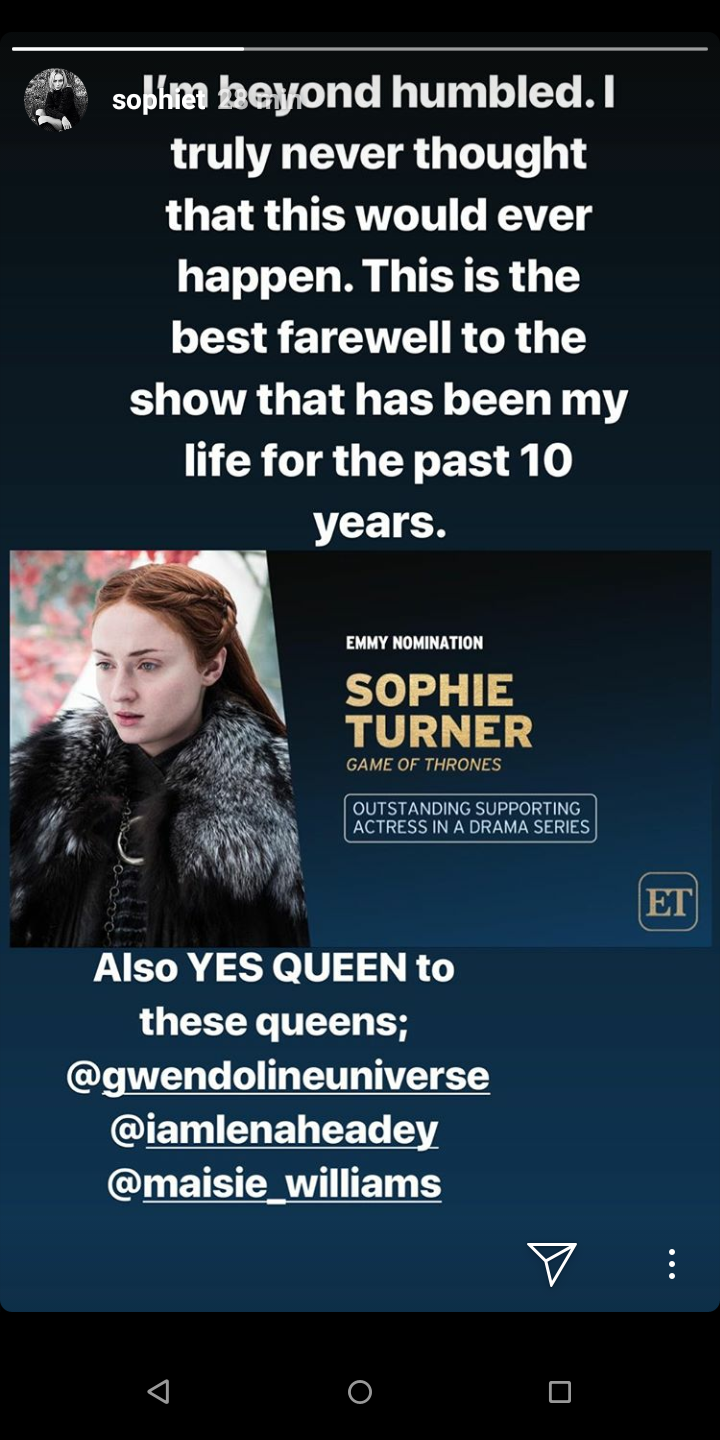 Sophie Turner è stata nominata agli Emmy