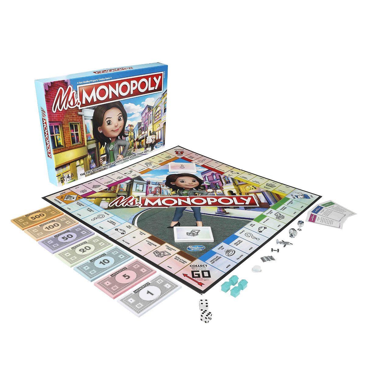 La scatola e il tabellone da gioco di Ms. Monopoly