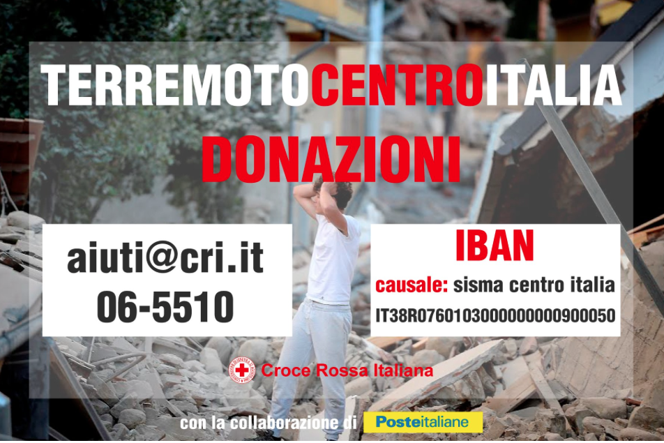 Clicca per vedere l'immagine originale Le informazioni per effettuare una donazione per l'emergenza Terremoto in Centro Italia