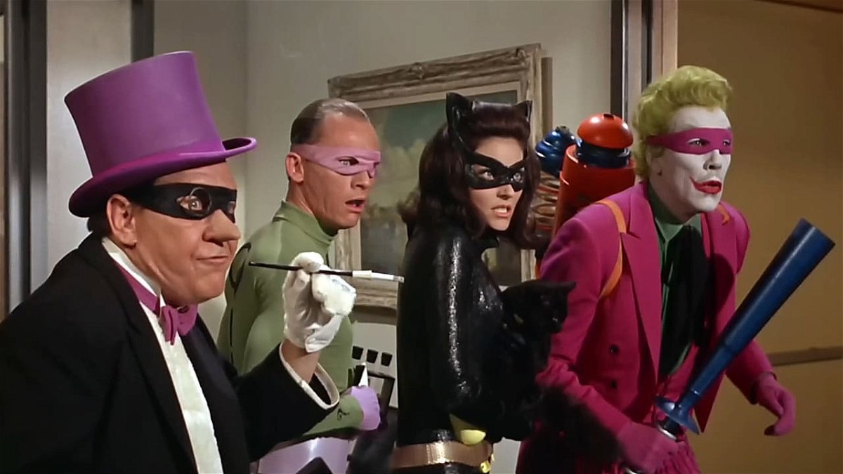Penguin, Riddler, Catwoman y Joker en la película de Batman de 1966