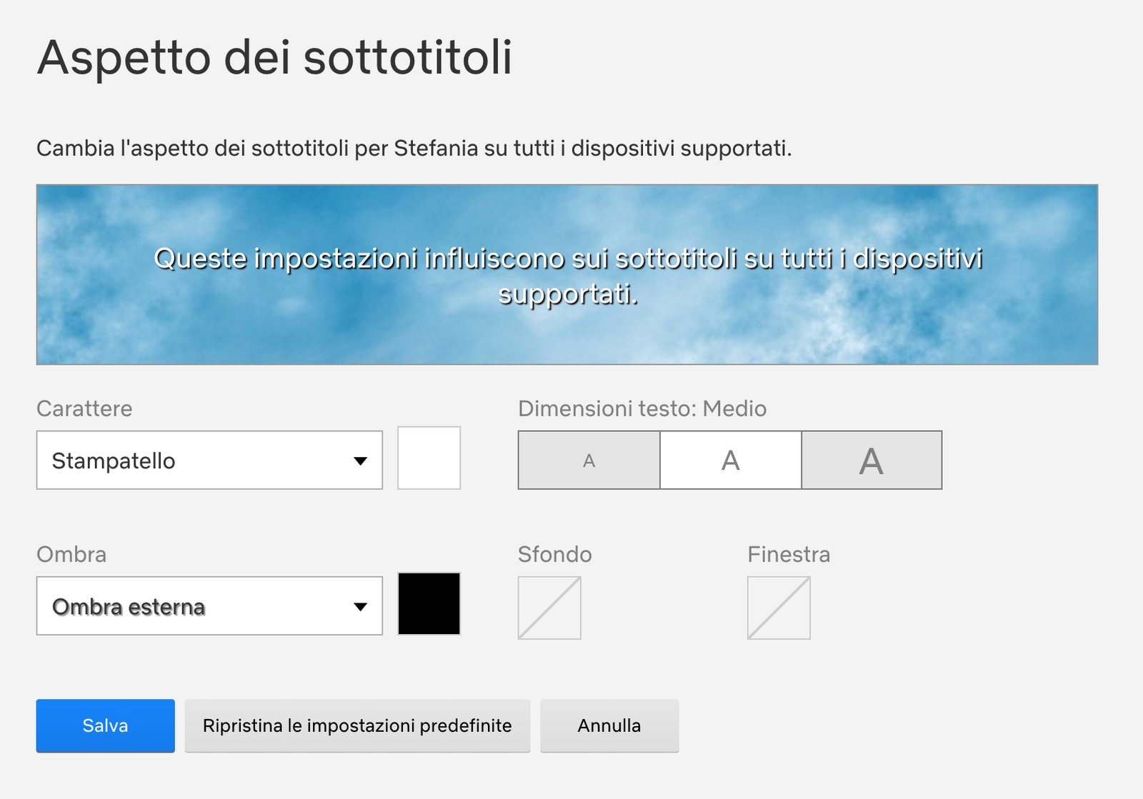 Click para ver la imagen original La configuración editable en la pantalla Apariencia de subtítulos de Netflix