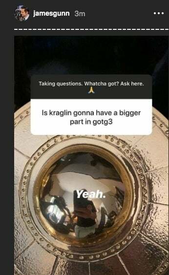 La risposta affermativa di James Gunn alla domanda se Kraglin avrà una parte importante in GOTG 3