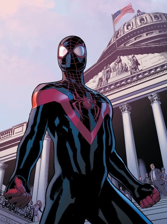 Una tavola di Miles Morales nei panni di Spider-Man