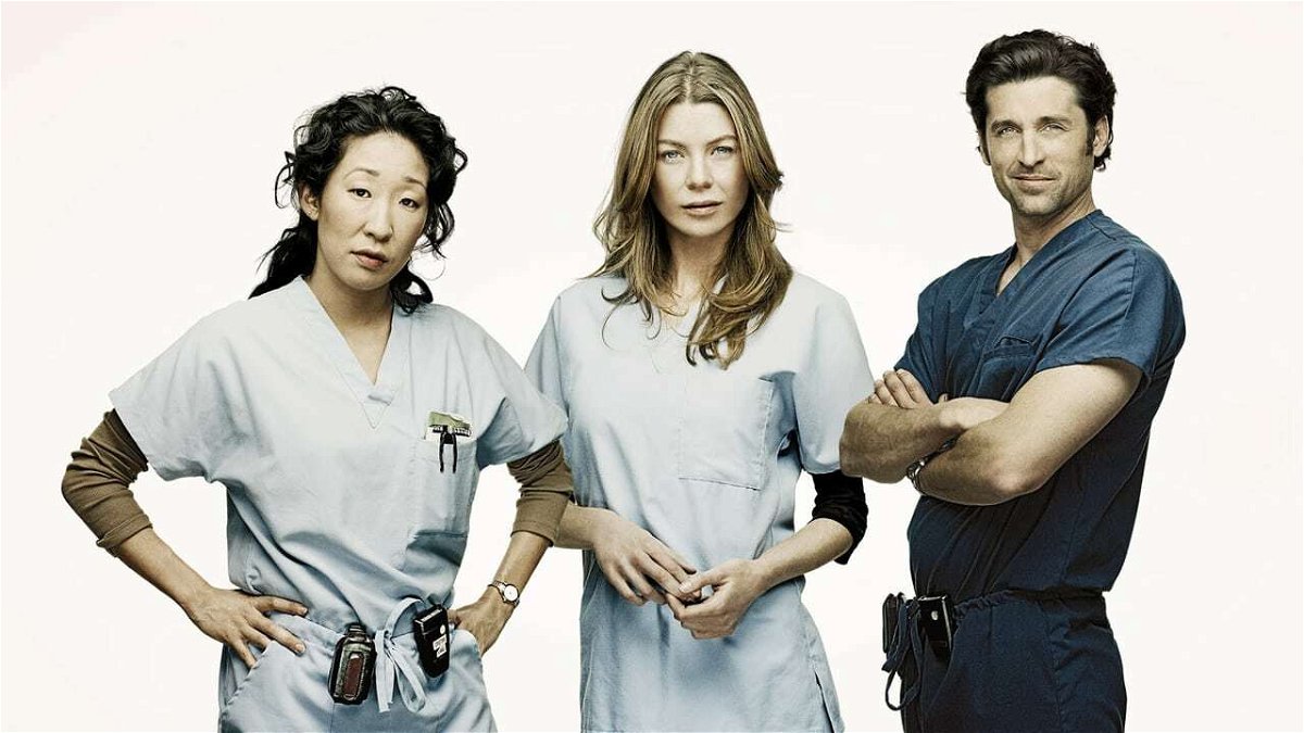 Cristina, Meredith e Derek in un'immagine promozionale di Grey's Anatomy