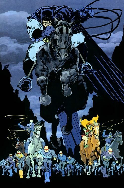 Batman a cavallo in una pagina de Il Ritorno Del Cavaliere Oscuro