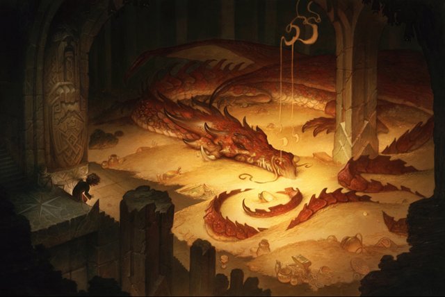 La guarida del dragón Smaug con el tesoro