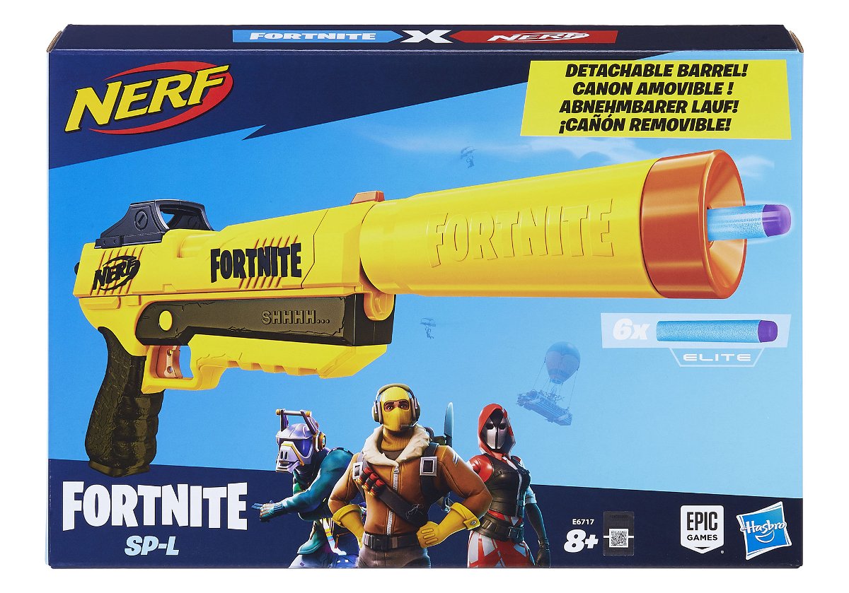 Una delle scatole dei blaster Nerf di Fortnite firmati Hasbro ed Epic Games