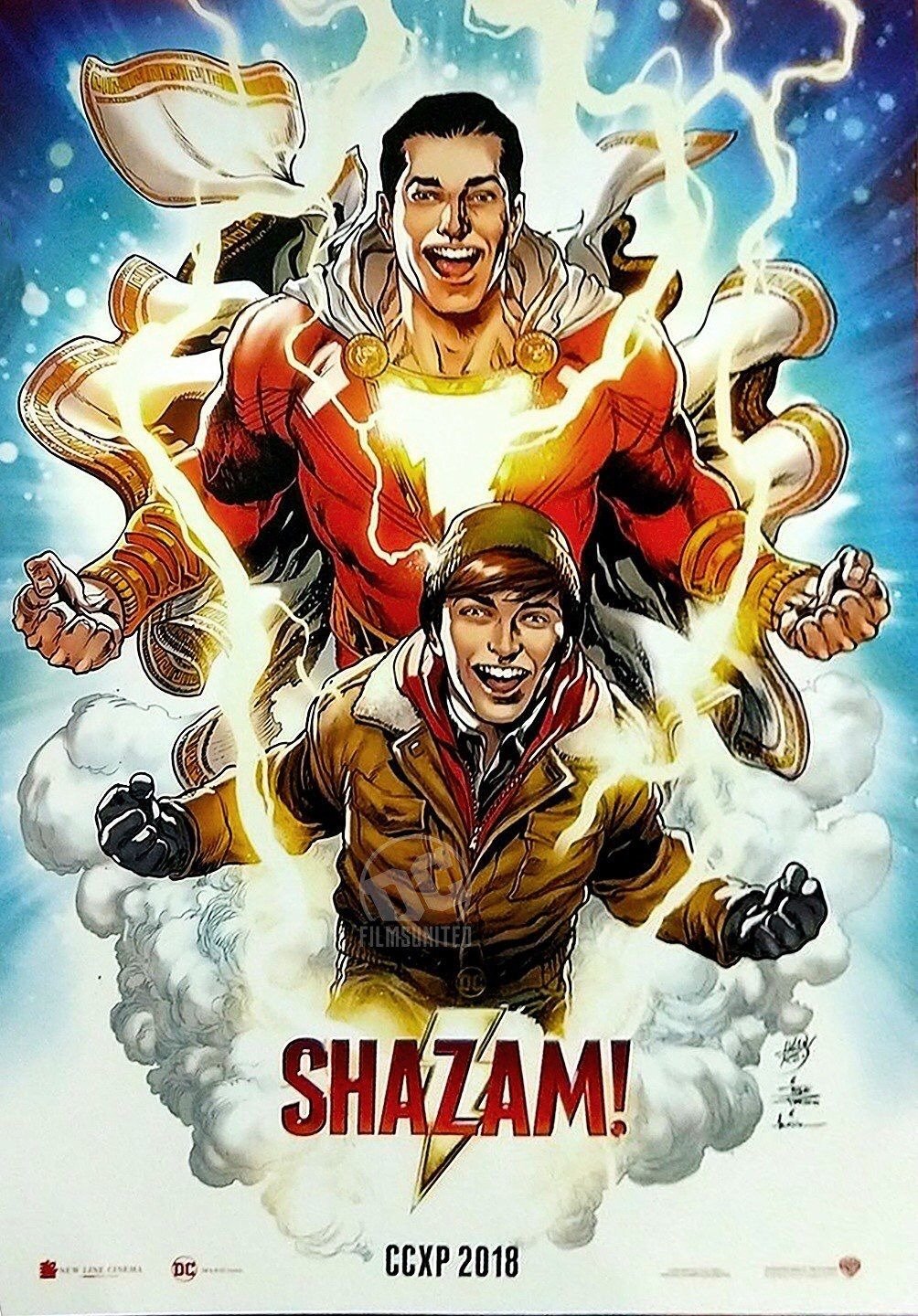 Locandina di Shazam!, il film con il supereroe bambino protagonista