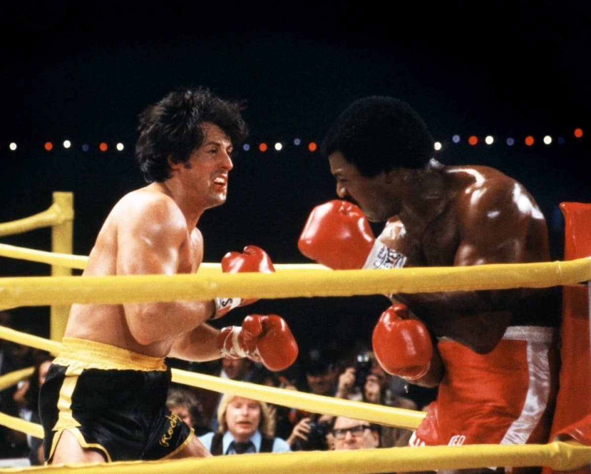 Rocky Balboa contro Apollo Creed sul ring in Rocky II del 1979