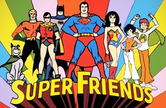 Scena della sigla del cartoon Super Friends