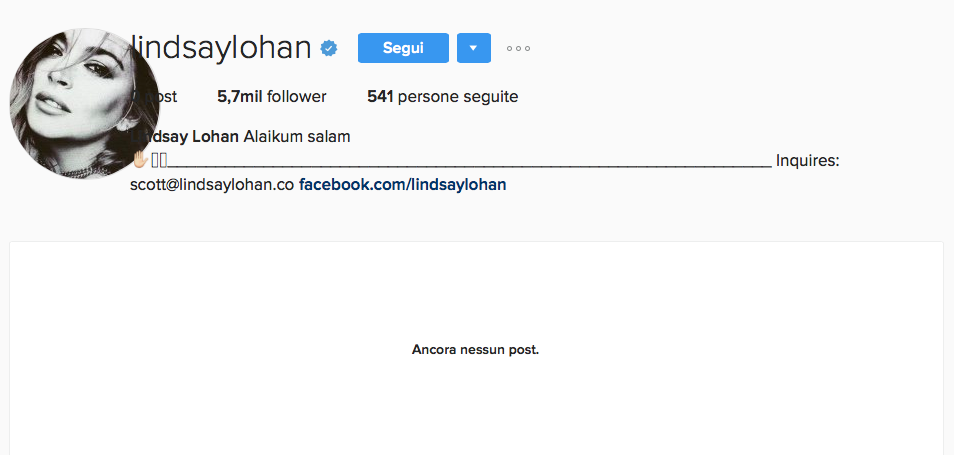 Il profilo Instagram di Lindsay Lohan