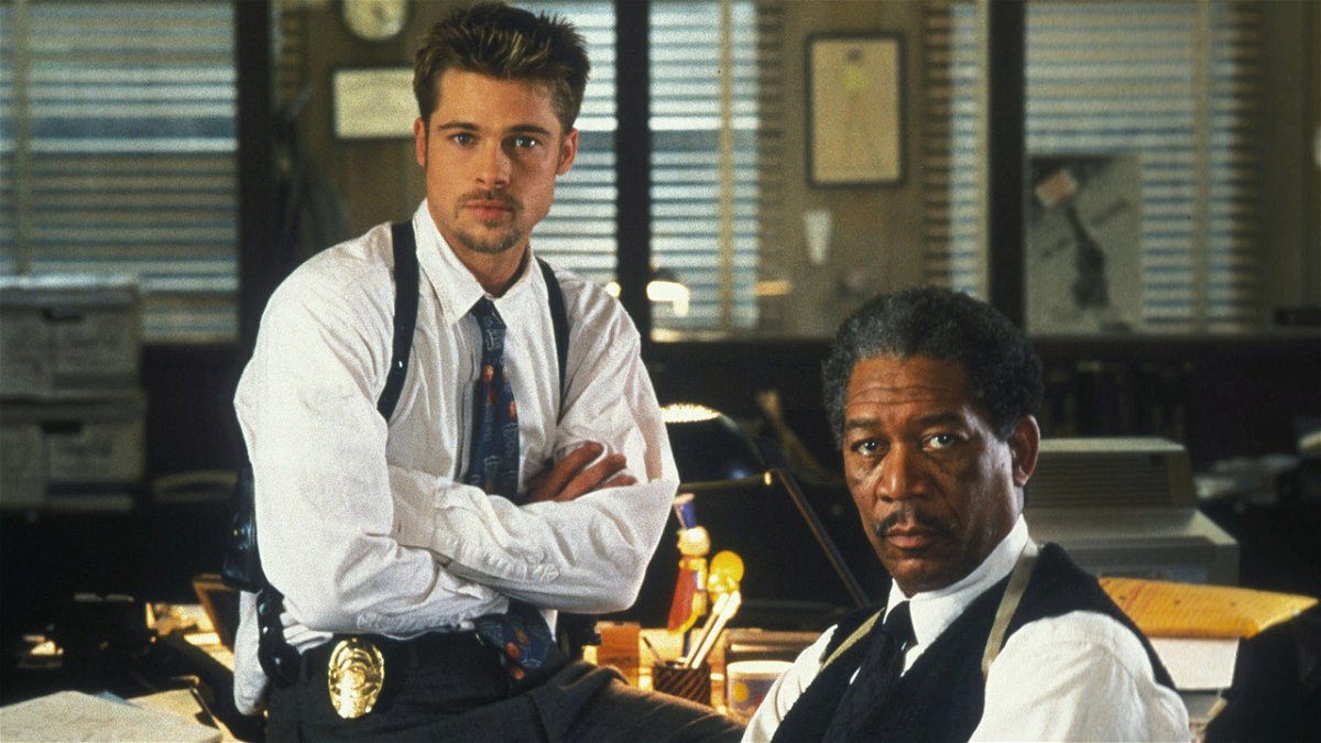 Brad Pitt e Morgan Freeman sul set di Seven