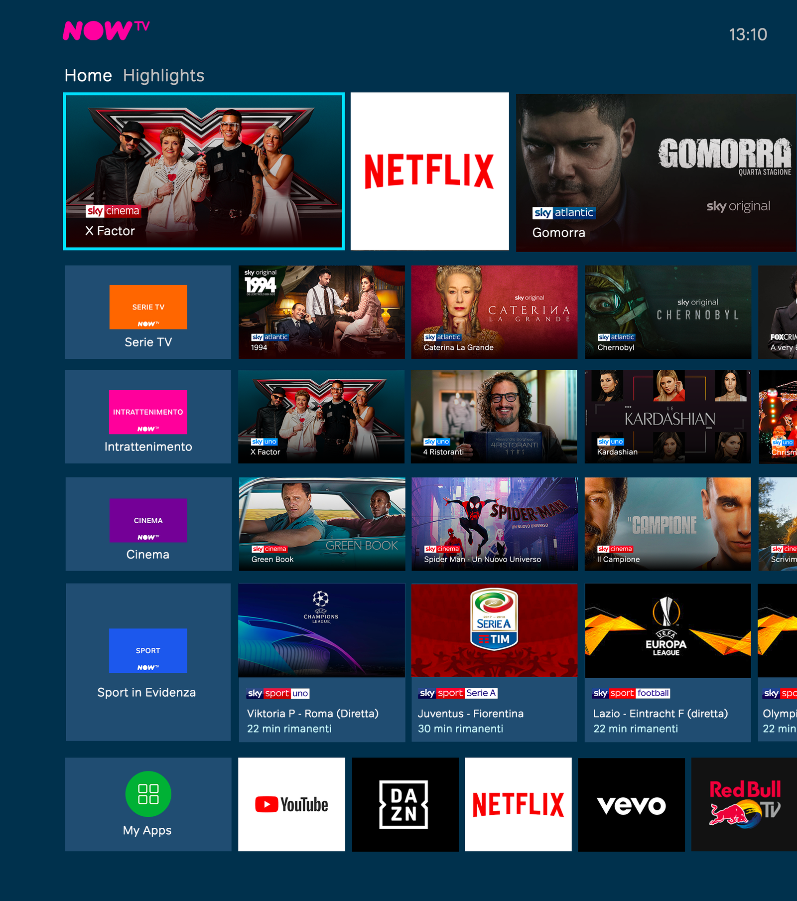 Clicca per vedere l'immagine originale La Home di NOW TV Smart Stick con l'app di Netflix