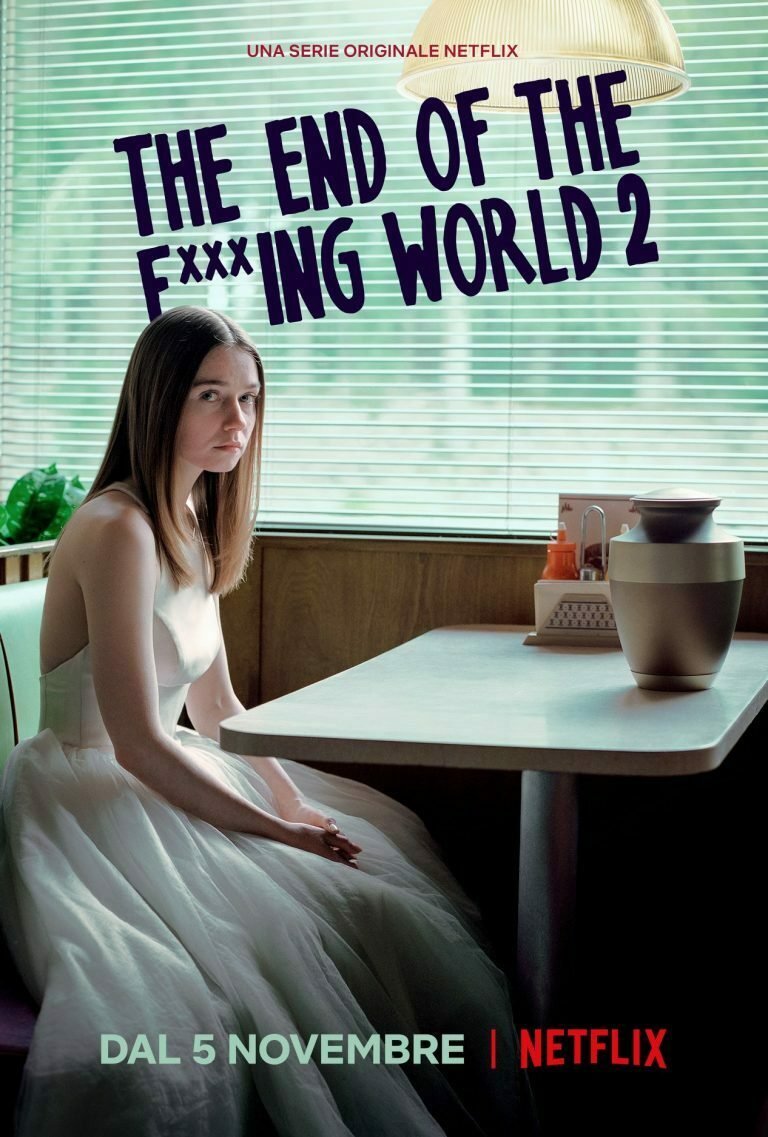 Poster di The end of the F***ing world 2 con Alyssa in vestito da sposa e un urna