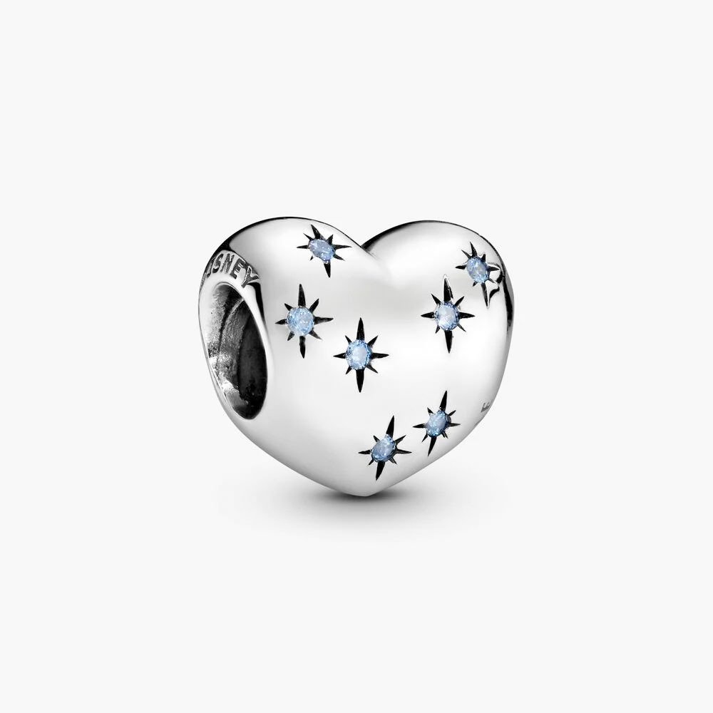 Gioiello Pandora a forma di cuore Cenerentola con pietre blu