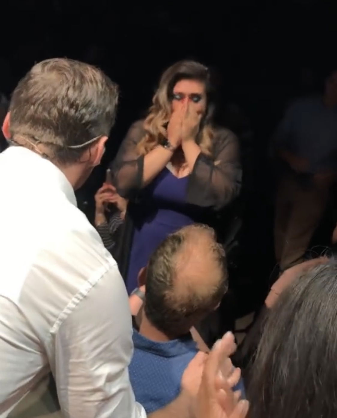 Clicca per vedere l'immagine originale La proposta di matrimonio di Joe durante lo show di Hugh Jackman