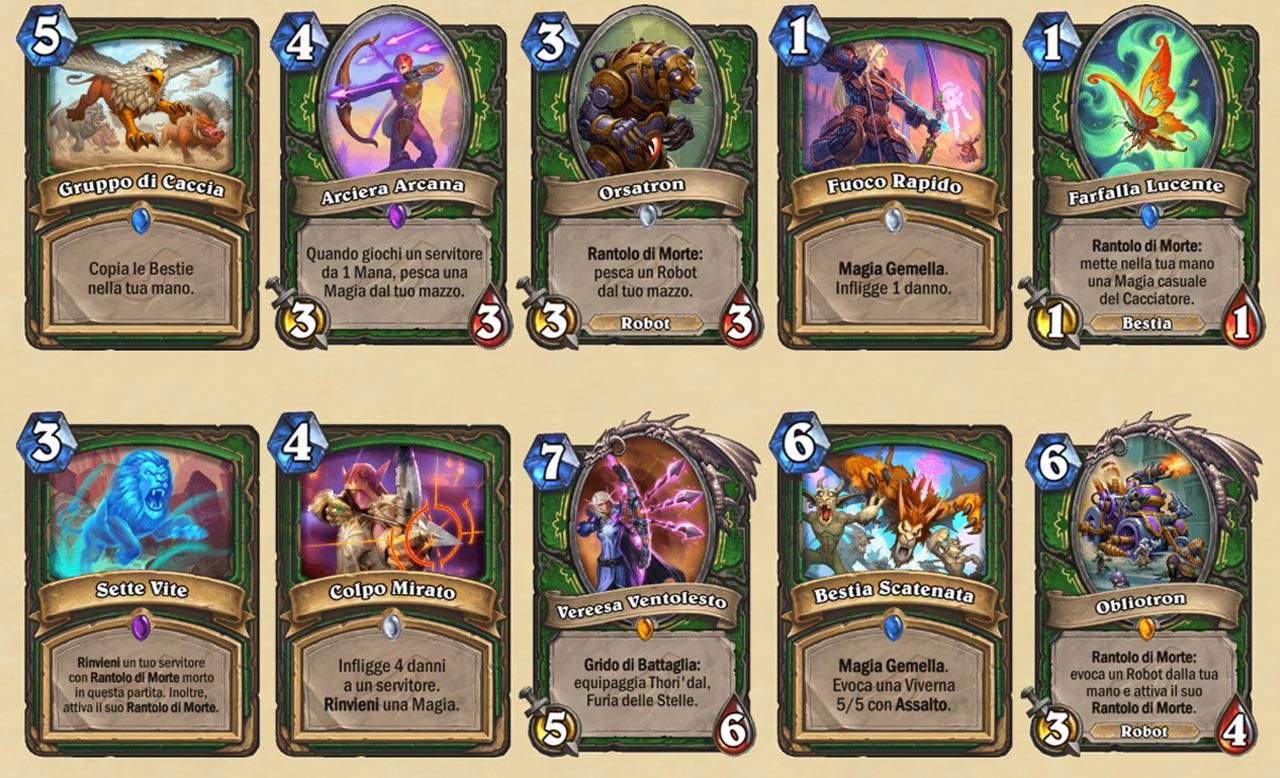 Hearthstone L'Ascesa delle Ombre, classe Cacciatore Tutte le carte Cacciatore dell'espansione L'Ascesa delle Ombre di Hearthstone