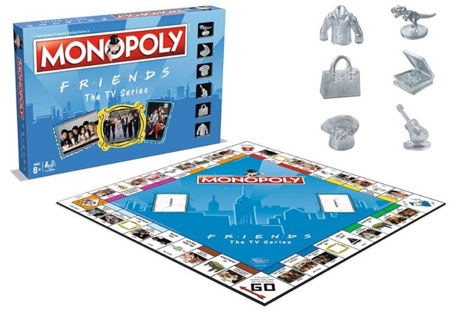 Il tabellone e le pedine dell'edizione del Monopoly a tema Friends
