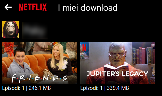 Friends and Jupiter's Legacy en la sección Mis descargas de la aplicación de Netflix