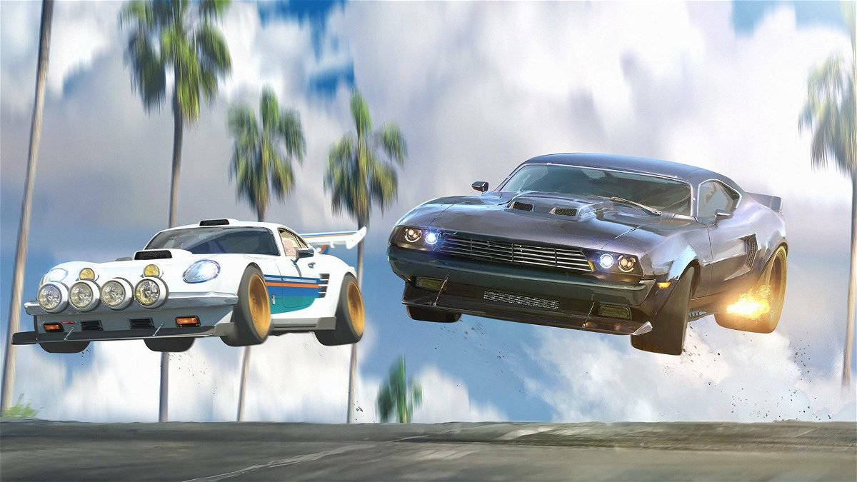 La corsa tra due auto in un'immagine della serie animata Fast & Furious: Spy Racers