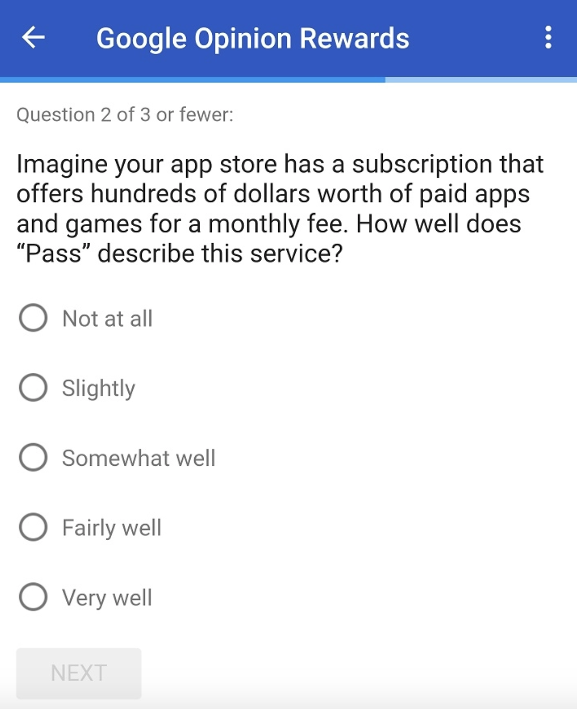 Lo screen del sondaggio su Google Opinion Rewards