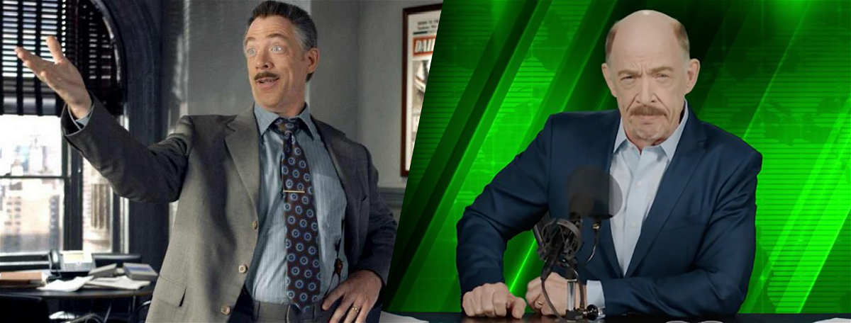 A sinistra J. Jonah Jameson in Spider-Man del 2002, a destra J. Jonah Jameson in Spider-Man: Far From Home