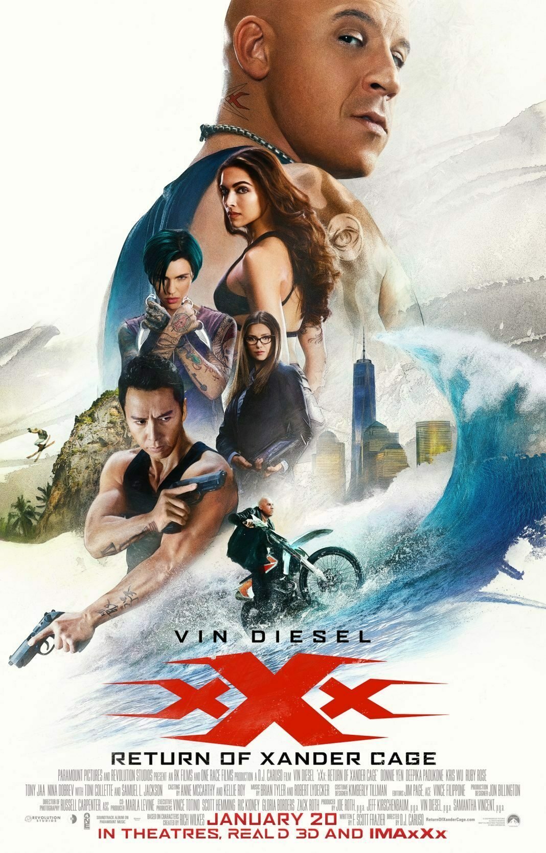 Il poster di xXx - Il ritorno di Xander Cage con Vin Diesel, Deepika Padukone, Nina Dobrev