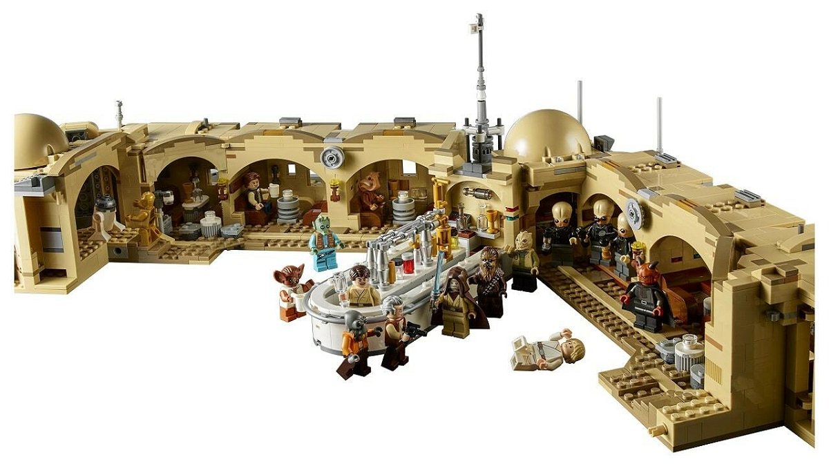 Un'immagine della Taverna Mos Eisley LEGO aperta
