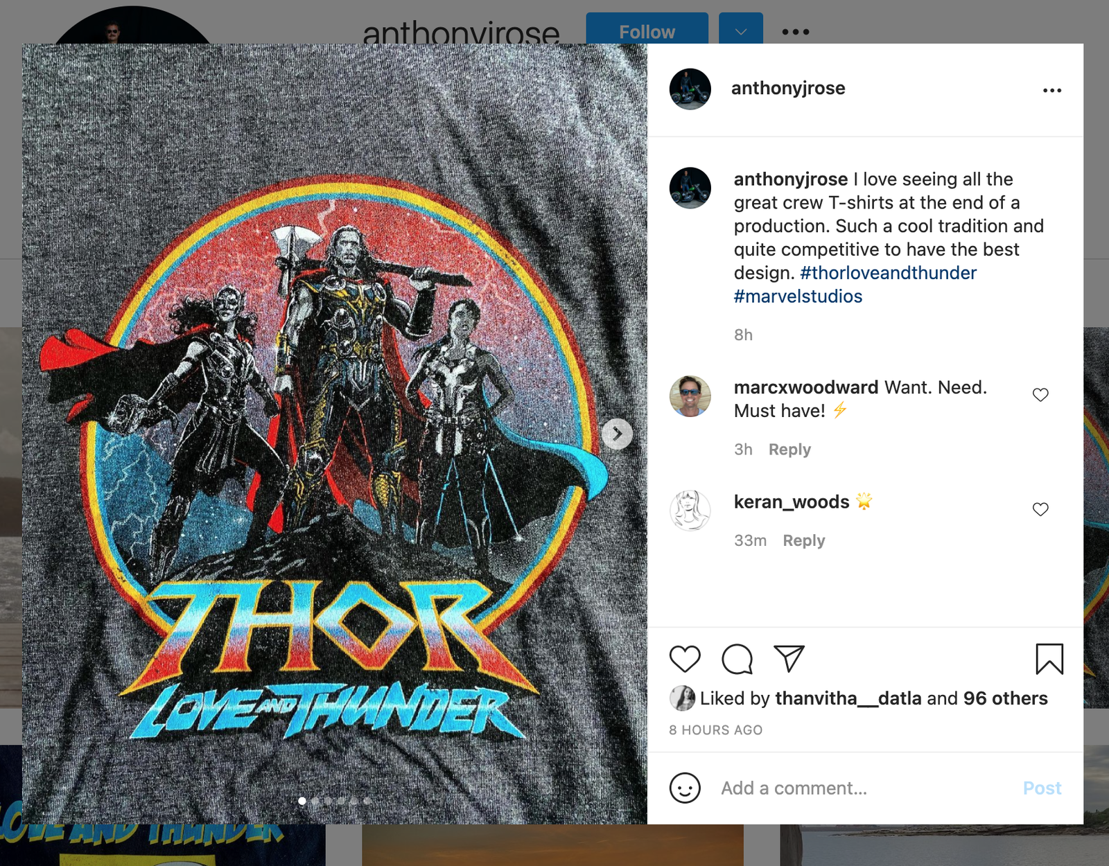 Clicca per vedere l'immagine originale Screenshot Instagram first look alla Potente Thor