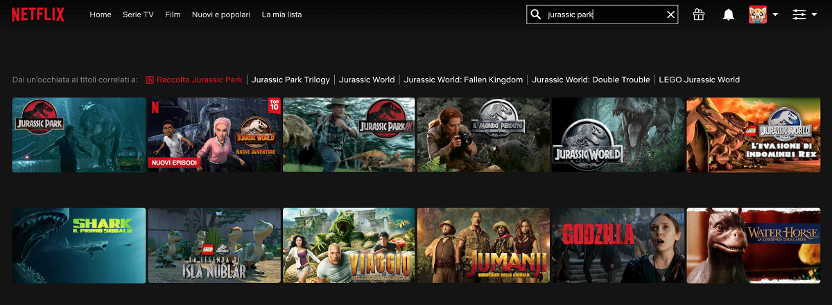 Parque Jurásico: búsqueda de títulos en Netflix
